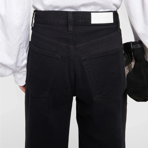 Re/Done 70s Stove Pipe Ultra High Rise Wide Leg Jeans Black Denim Size 24 $298 - Picture 6 of 12